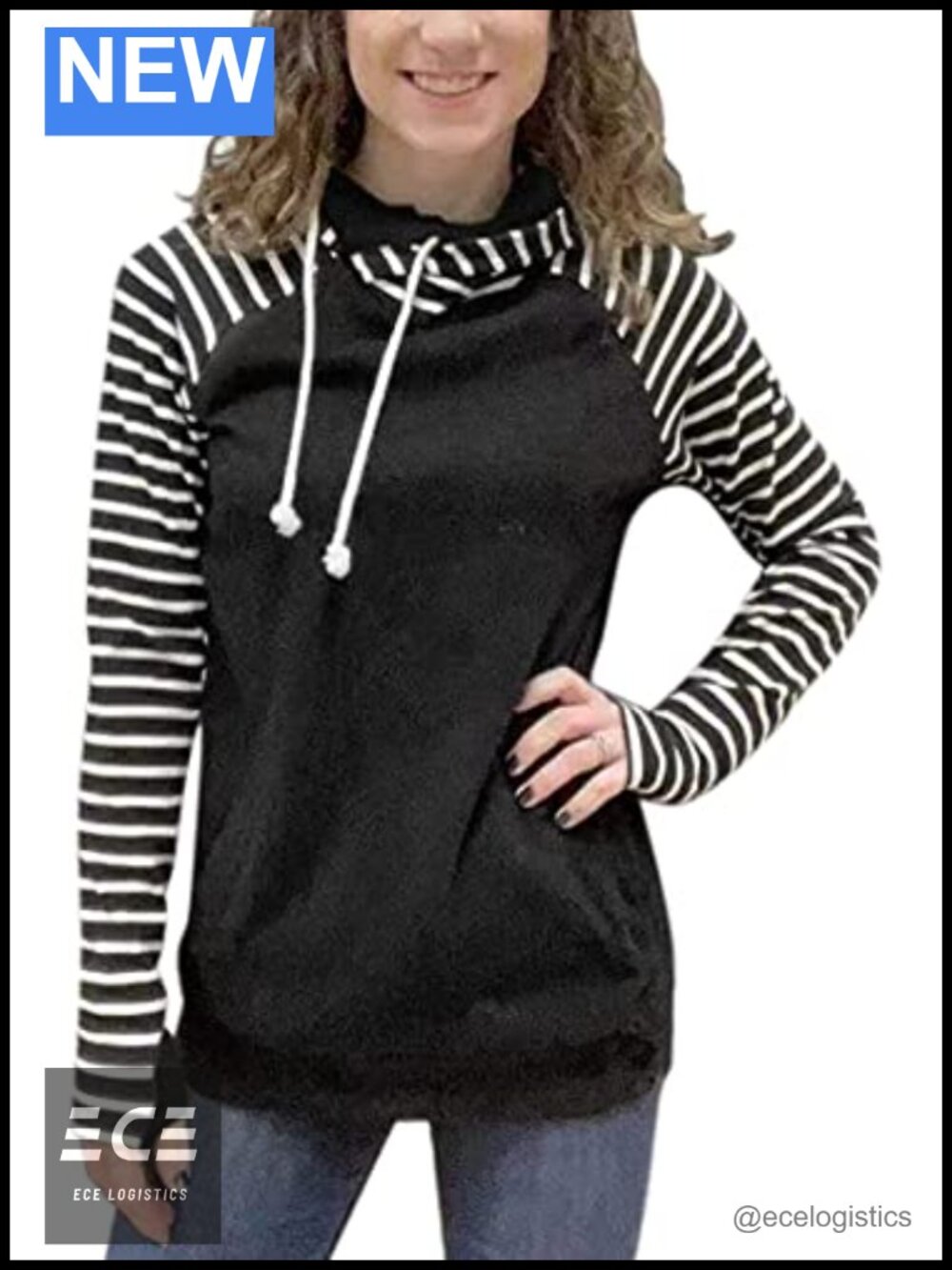 Womens Striped Long Sleeve Hoodie Sweatshirt Color Block Pullover Top